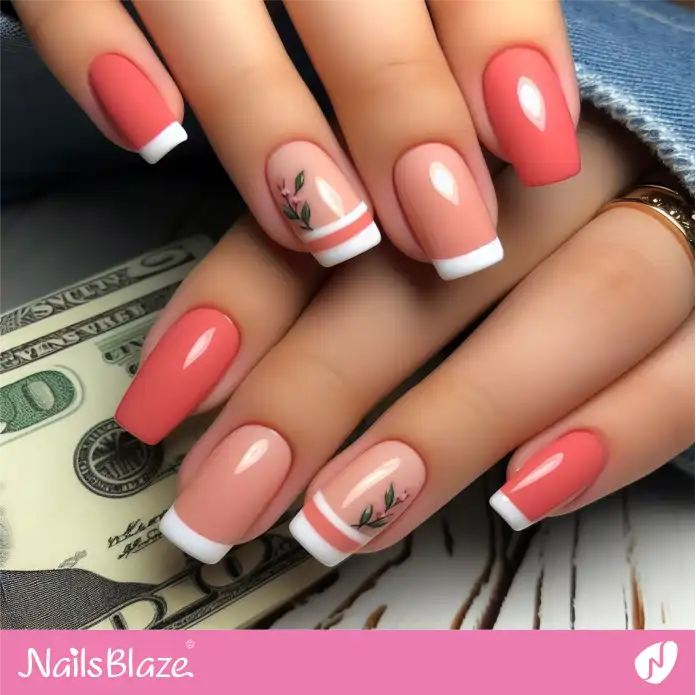 Happy Coral French Nails for Work | Professional Nails - NB3075