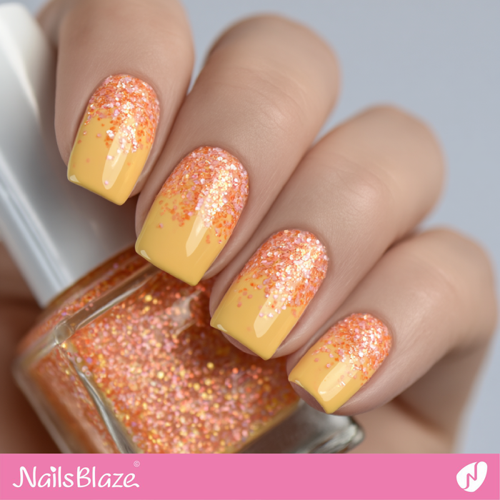 Coral Glitter for Yellow Nails Design | Coral and Yellow Nails- NB8180