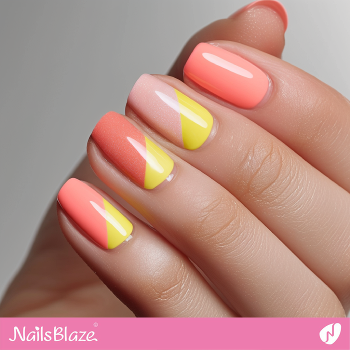 Half Coral and Yellow Nails Design | Coral and Yellow Nails- NB8182