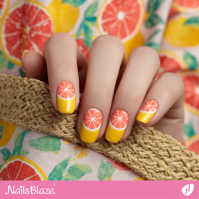 Citrus Slice Design for Summer Yellow Nails | Coral and Yellow Nails- NB8185