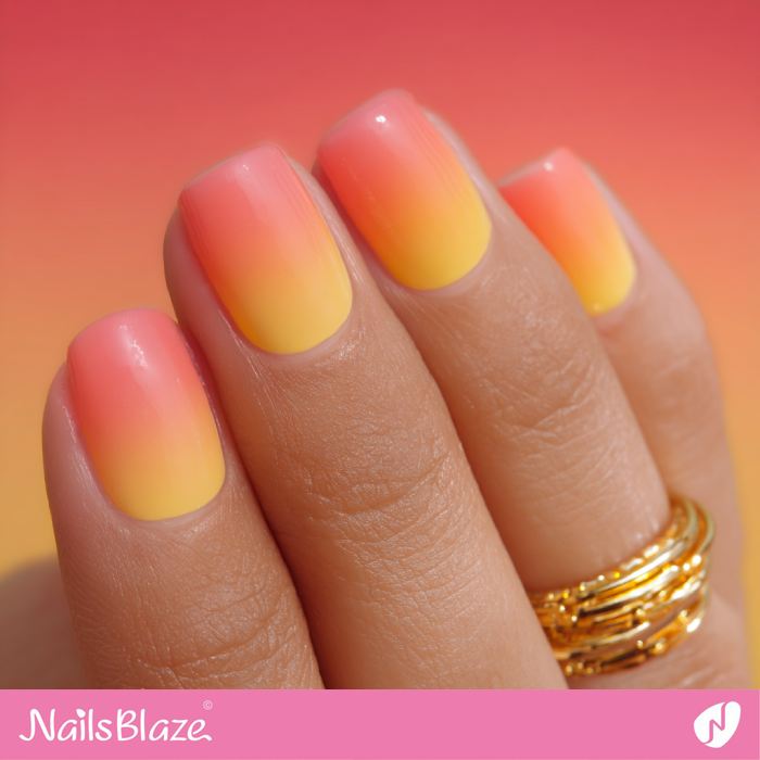 Short Ombre Coral and Yellow Nails | Coral and Yellow Nails- NB8190