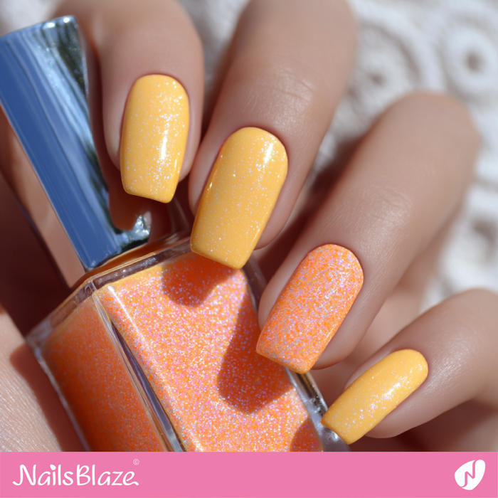 Shimmer Design  for Coral and Yellow Nails | Coral and Yellow Nails- NB8197