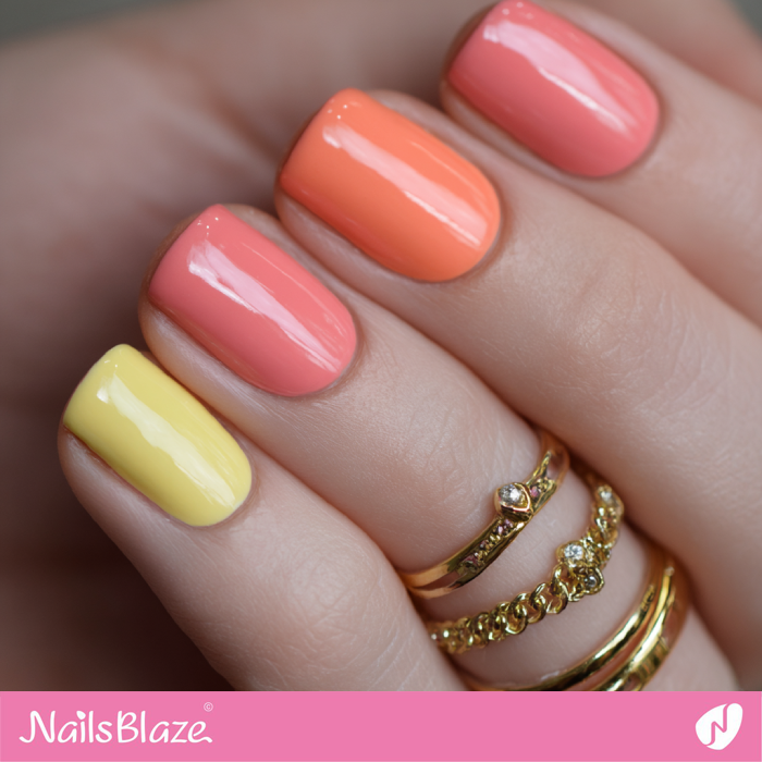 Coral and Yellow Mismatched Nails | Coral and Yellow Nails- NB8198