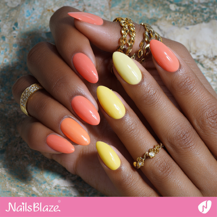 Simple Summer Nails in Yellow and Coral | Coral and Yellow Nails- NB8201
