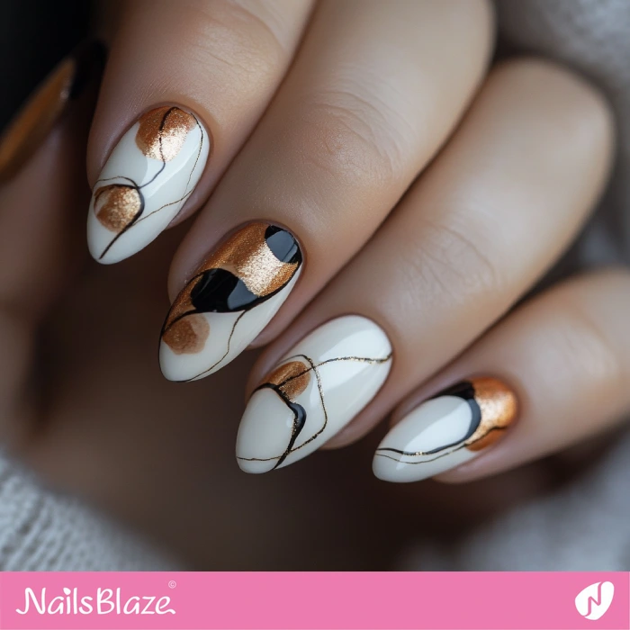 Minimal White and Gold Abstract Nails Design | Abstract Nails - NB5495