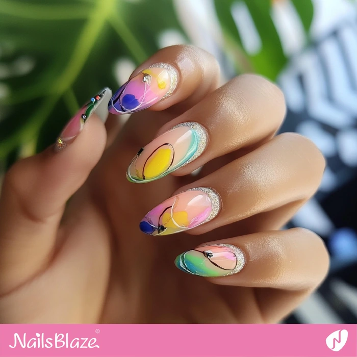 Abstract Watercolor Nails with Shimmer Cuffs | Abstract Nails - NB5497