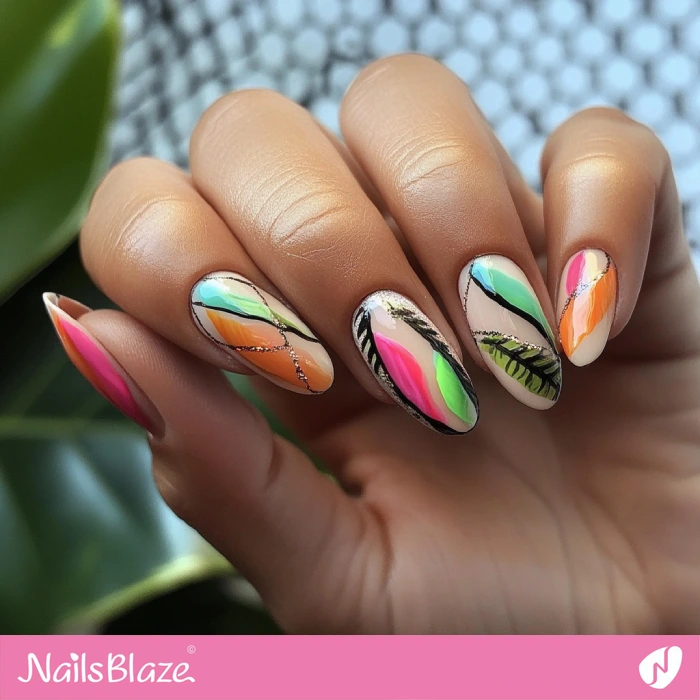 Leaf-inspired Abstract Nails Design | Abstract Nails - NB5486