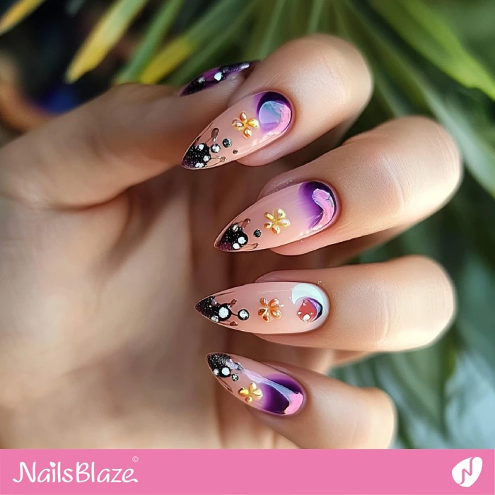 Abstract Pink Nails with Purple and Black Details | Abstract Nails - NB5507