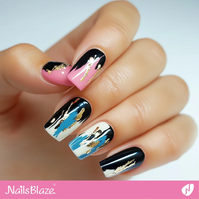 Square Nails with Abstract Design of Brush Strokes | Abstract Nails - NB5509