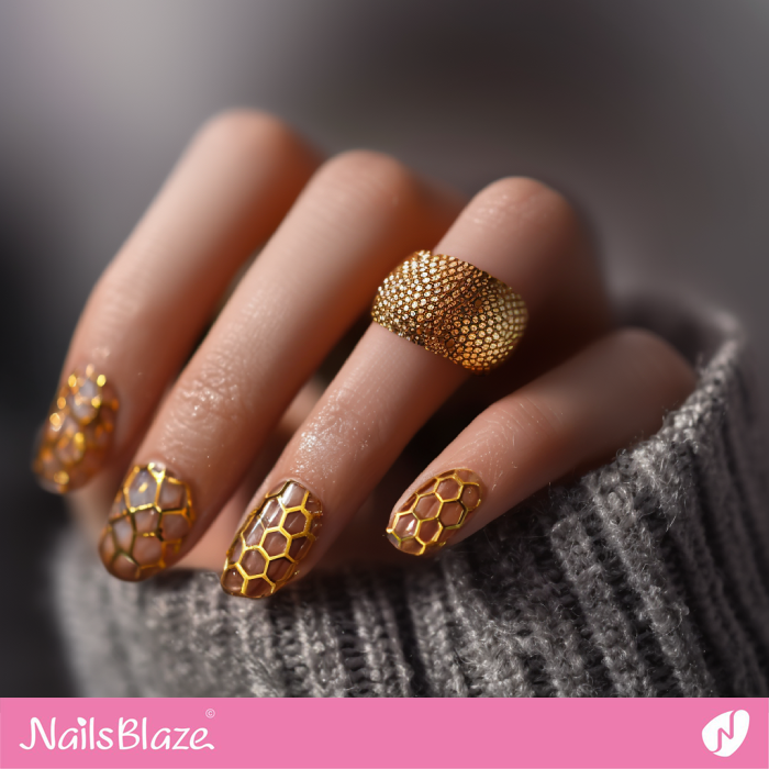 Transparent Nails with Hexagonal Honeycomb Design | Bee Nails- NB8150