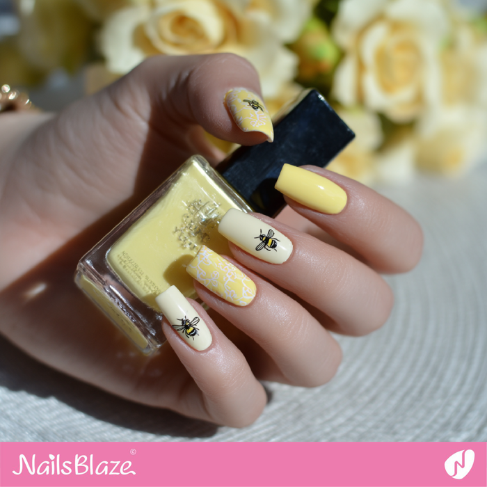 Butter Yellow Nails Simple Bee Design | Bee Nails- NB8144