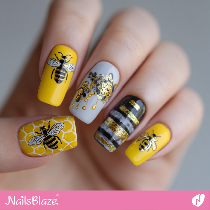Bee and Honey Drips Nails Design | Bee Nails- NB8149