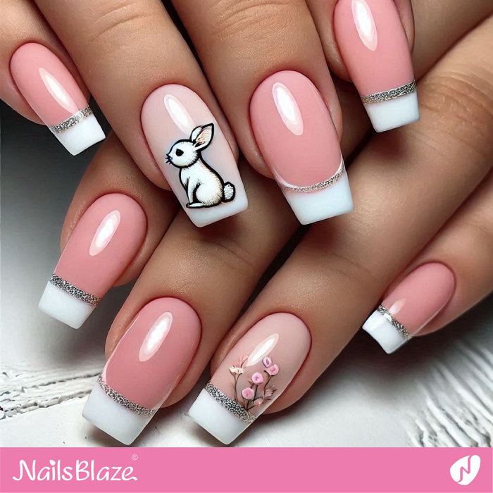 Bunny Design White Tip Nails | Bunny Nails- NB7670