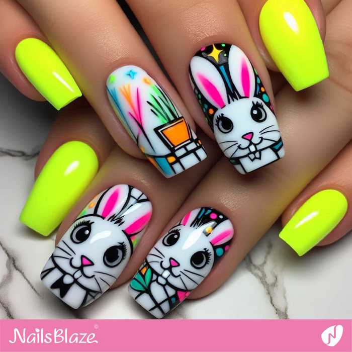 Cute Bunny Design for Neon Nails | Bunny Nails- NB7675