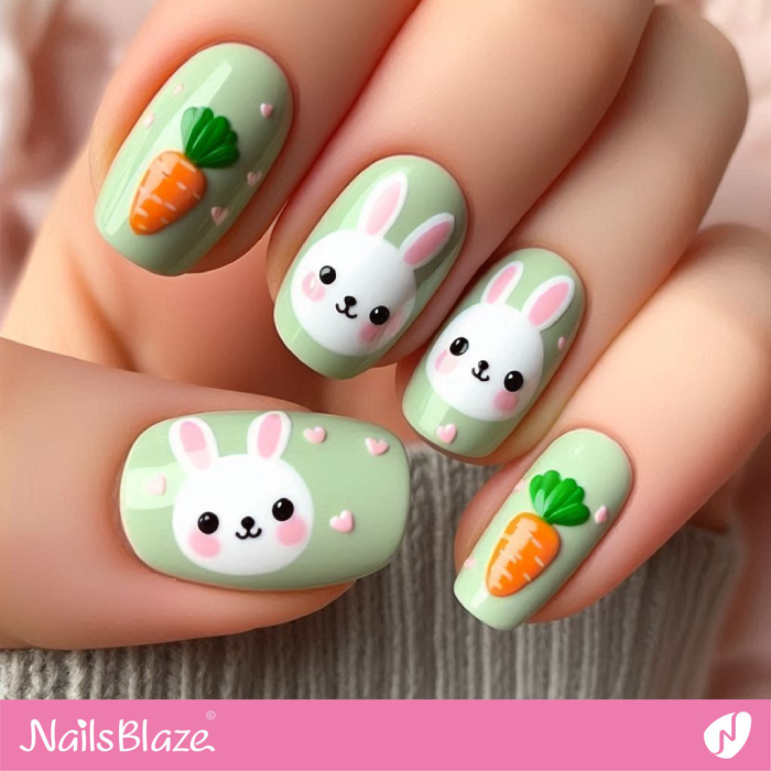 Pastel Nails Rabbit and Carrot Design | Bunny Nails- NB7676