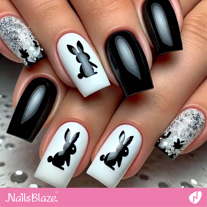 Silhouette Bunny for Black and White Nails | Bunny Nails- NB7677