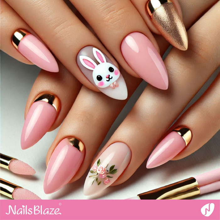 Reverse French Nails with Bunny Accent | Bunny Nails- NB7678