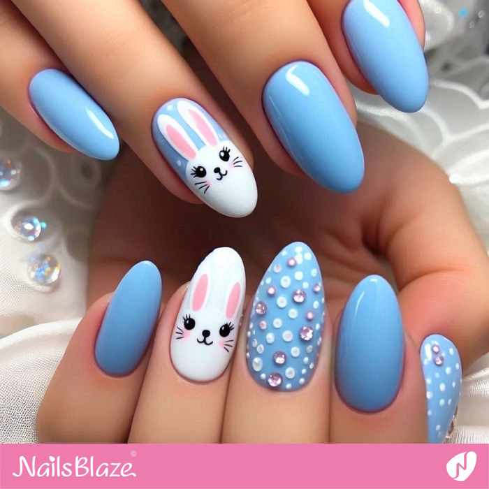 White Bunny for Baby Blue Nails | Bunny Nails- NB7680