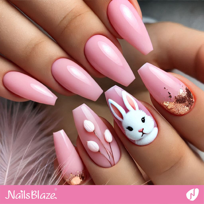 Bunny for Pink Coffin Nail Design | Bunny Nails- NB7683