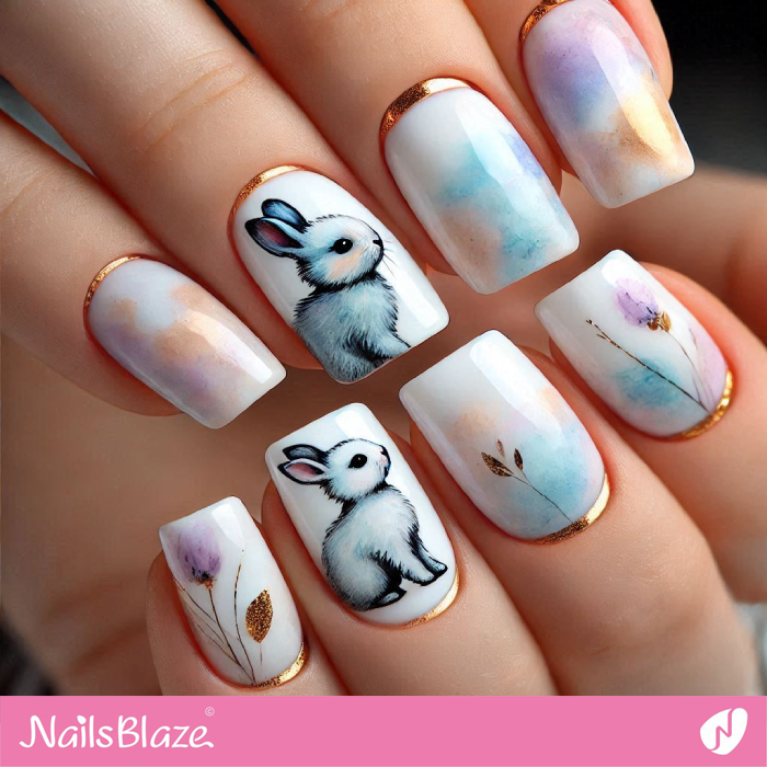 Furry Bunny for Short Watercolor Nails | Bunny Nails- NB7684