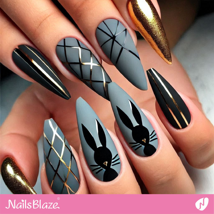 Silhouette Bunny Design for Matte Nails | Bunny Nails- NB7688