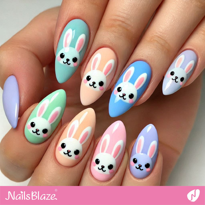 Bunny Head on Colorful Nails | Bunny Nails- NB7692