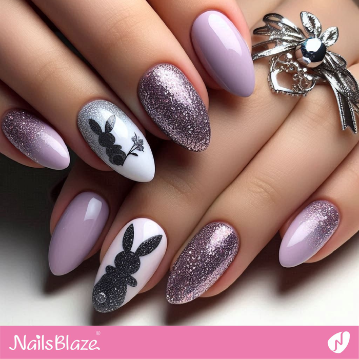 Silhouette Bunny for Purple Glitter Nails | Bunny Nails- NB7693