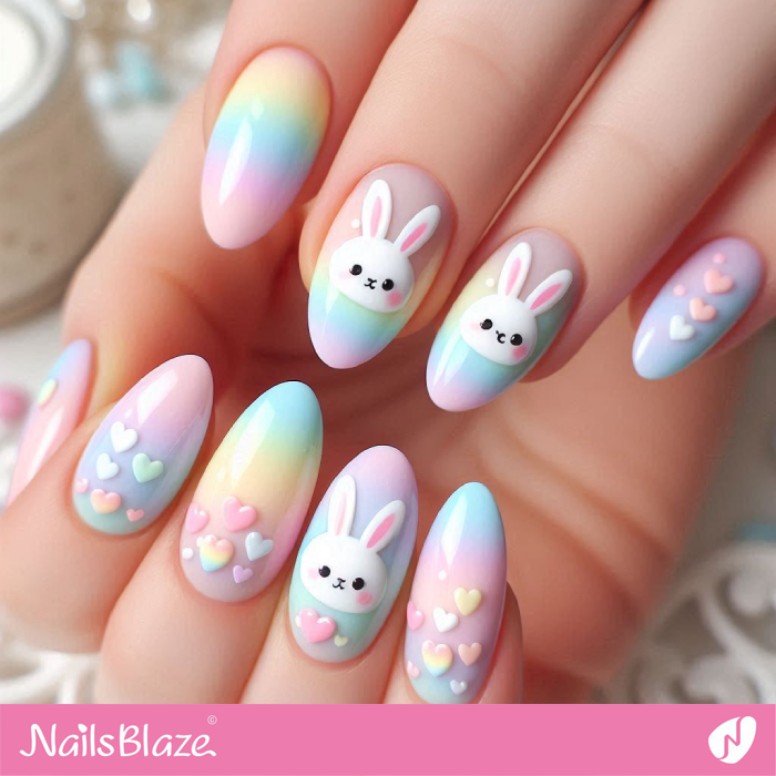 Bunny and Heart Design for Gradient Pastel Nails | Bunny Nails- NB7694