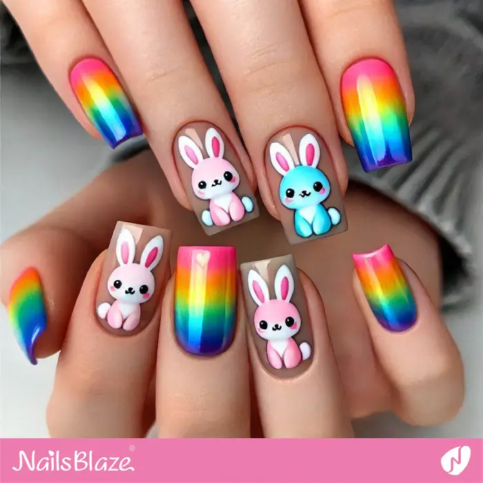 Gradient and Bunny Nail Design | Bunny Nails- NB7695