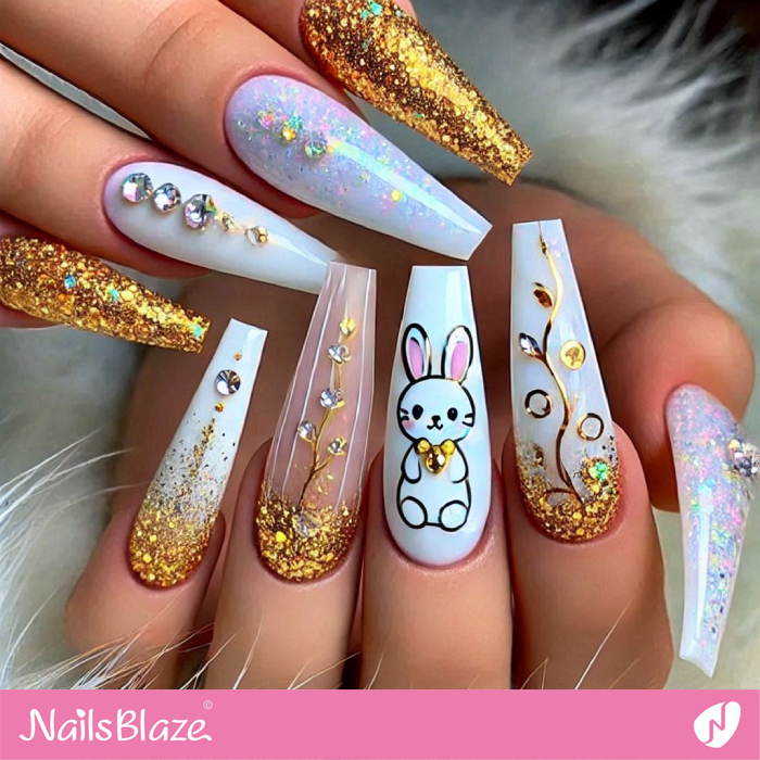 Bunny Design for Luxury Glitter Nails | Bunny Nails- NB7696