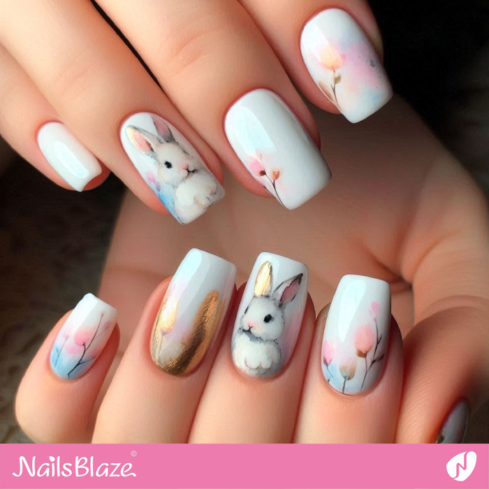 Furry Bunny Design for Short Watercolor Nails | Bunny Nails- NB7697