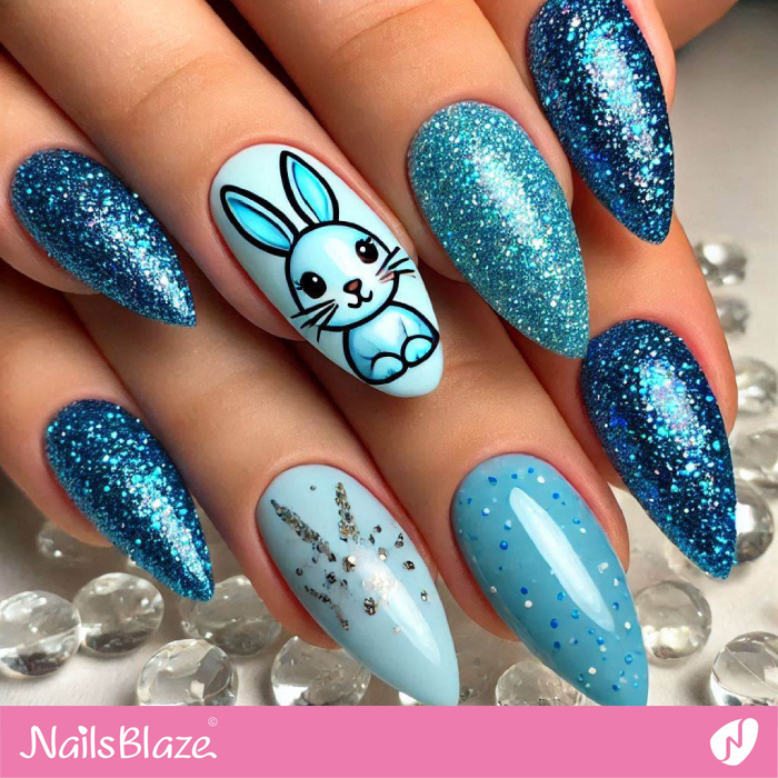 A Cute Bunny for Glitter Nails Design | Bunny Nails- NB7701