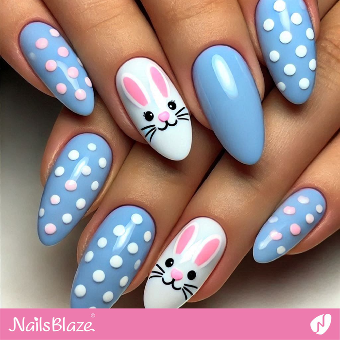 Simple Bunnies for Polka Dot Nails Design | Bunny Nails- NB7702