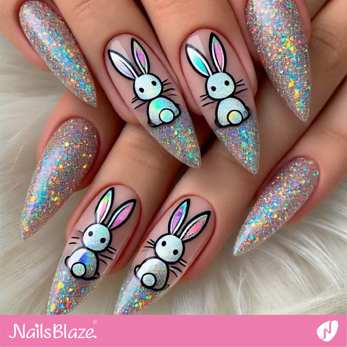 Easy Bunny Nails Design with Glitter | Bunny Nails- NB7703