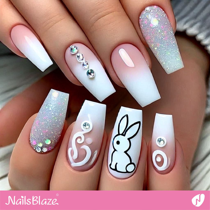 Ombre Nails with a White Bunny | Bunny Nails- NB7705