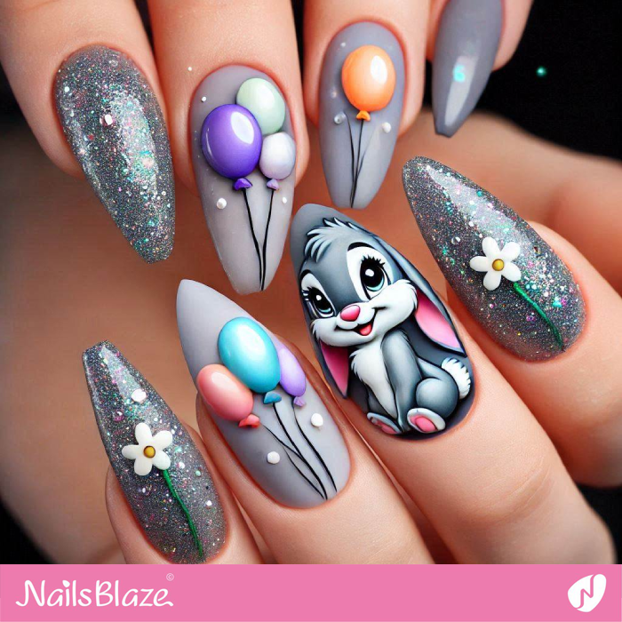 Funny Bunny Almond Nails | Bunny Nails- NB7666