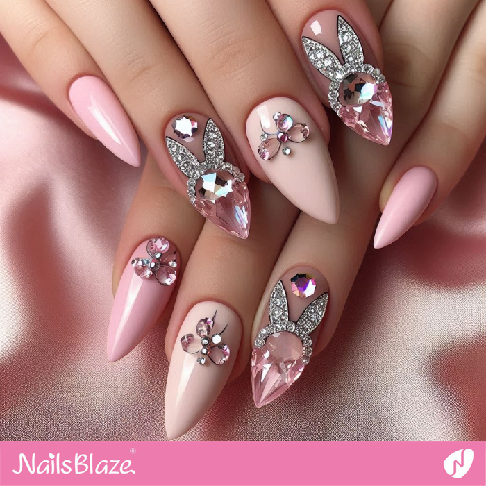 Bling Bunny Ears for Pink Nails Design | Bunny Nails- NB7667