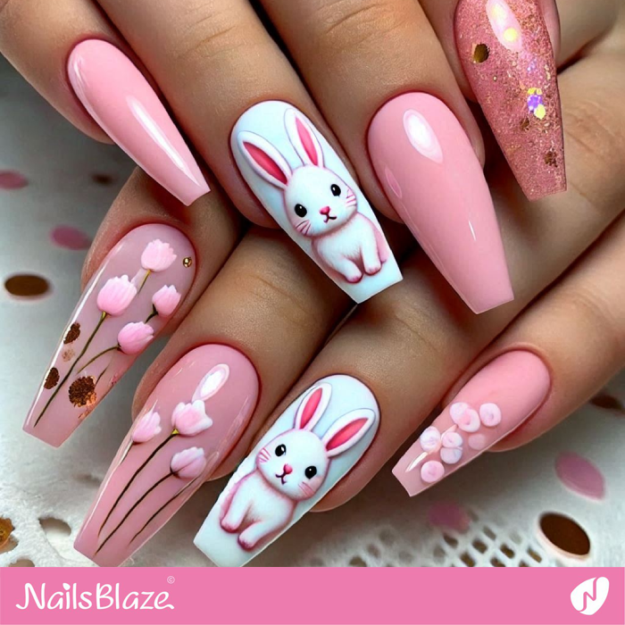 Pink Nails with Bunny Accents | Bunny Nails- NB7668