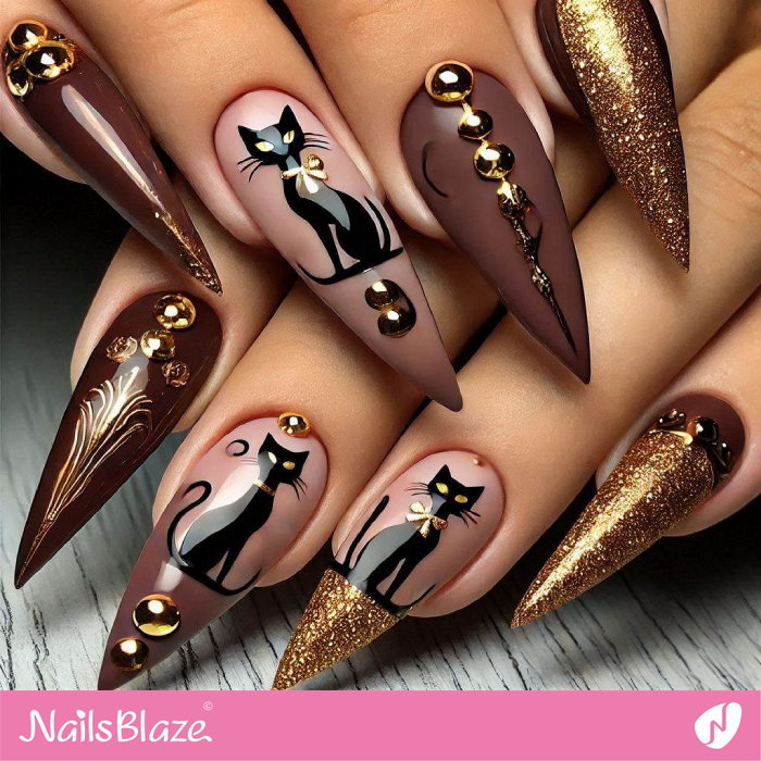 Royal Black Cat Nails Design | Black Cat Nails - NB7122