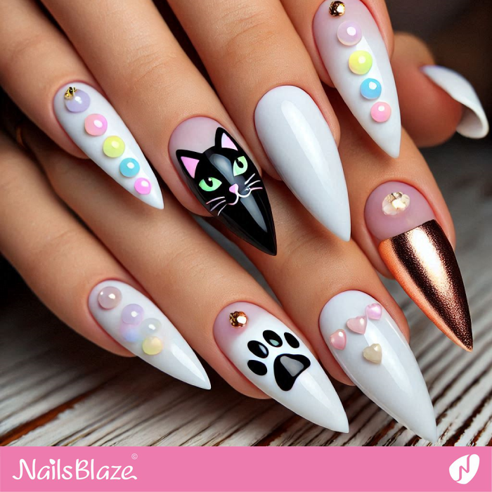 Cute 3D Designs for Black Cat Nails | Black Cat Nails - NB7120