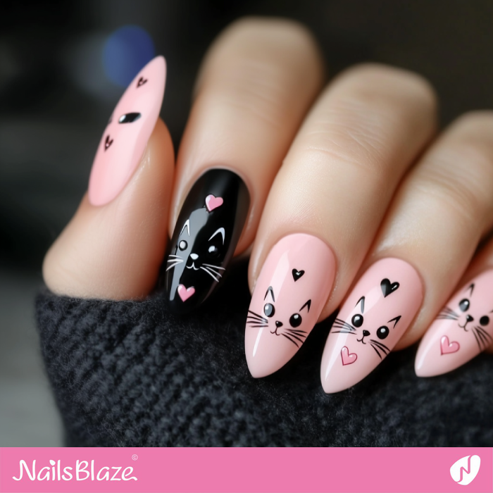 Minimal Cute Cat Nails Design | Cute Cat Nail Art - NB7140