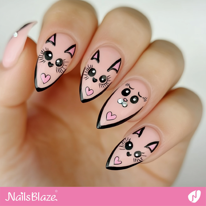 Easy to Do Cute Cat Nails Design | Cute Cat Nail Art - NB7137