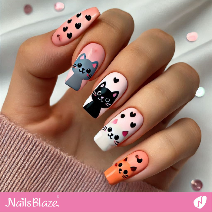 Happy Cute Cats Design for Matte Nails | Cute Cat Nail Art - NB7139