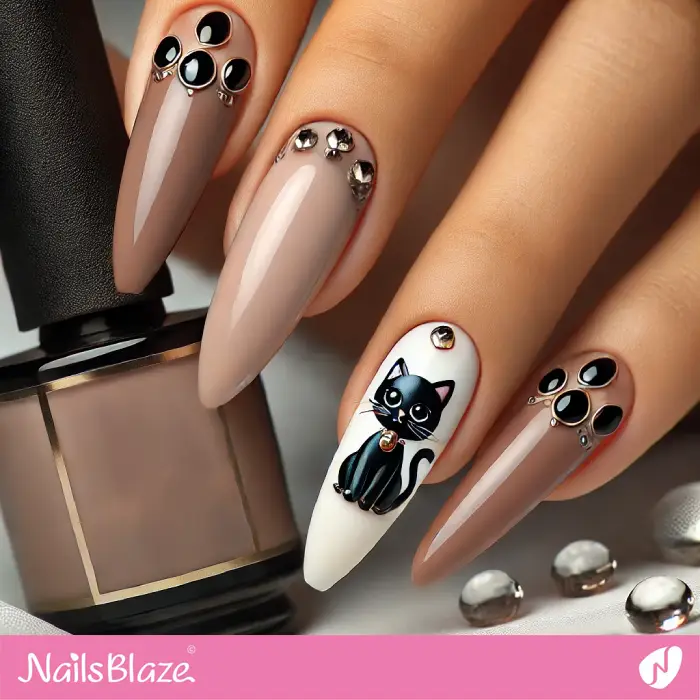 Kitty Cat Design for Mocha Mousse Nails | Kitty Cat Nail Art - NB7141