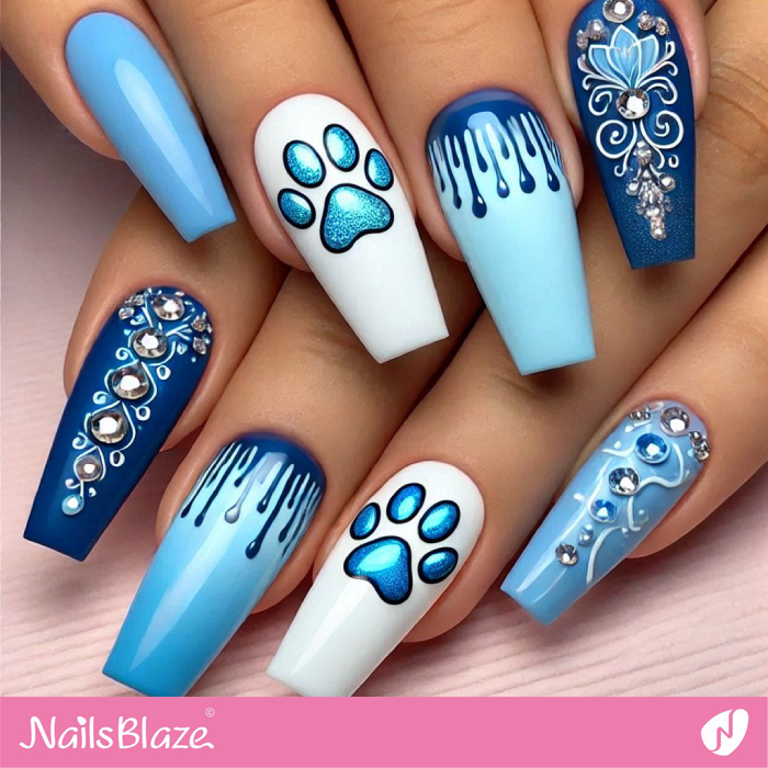 Blue Nails Cat Paw Design | Cat Paw Print Nail Designs - NB7124