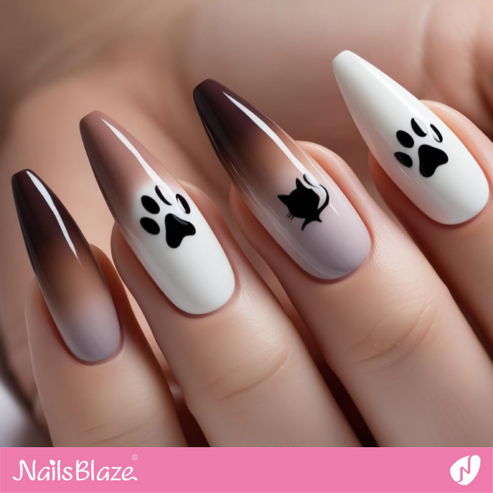 Mocha Mousse Ombre Nails Cat Paw Design | Cat Paw Print Nail Designs - NB7127