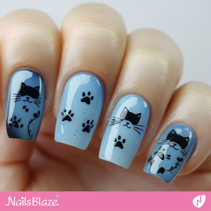 Winter Blue Nails Cat Paw Design | Cat Paw Print Nail Designs - NB7129