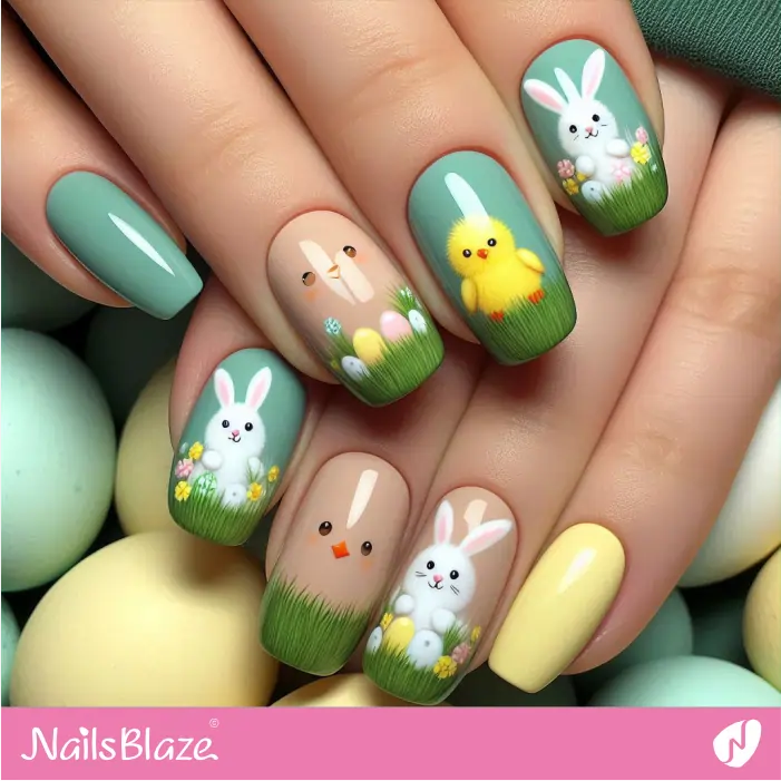 Easter Bunny and Chick Nail Design | Chicken Nails- NB7777