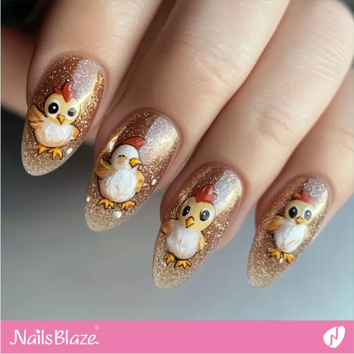 Chicken for Gold Glitter Nails | Chicken Nails- NB7786