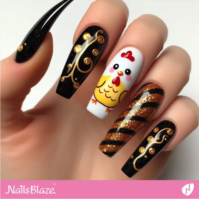 Chicken Accent for X-long Coffin Nails | Chicken Nails- NB7787